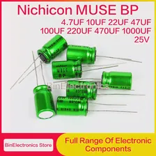 10pcs 25V10UF Nichicon Muse Bp Es Hifi Audio Compacitor 4.7UF 22UF 47UF 100UF 220UF 470UF 1000UF 25 В зеленый электролитический конденсатор.